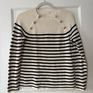 Striped Cream and Black Sweater with Gold Buttons